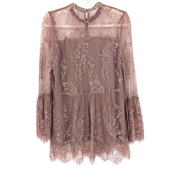 Entro Mauve Lace Coquette Whimsigoth Boho Sheer Top Medium Fairy Renaissance - Picture 3 of 11